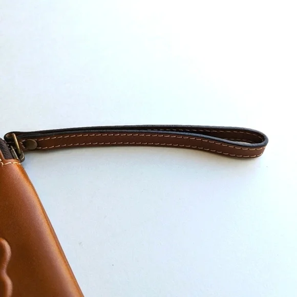 Patricia Nash Genuine Leather Embossed Floral Swirl Wristlet Clutch Bag - Brown
